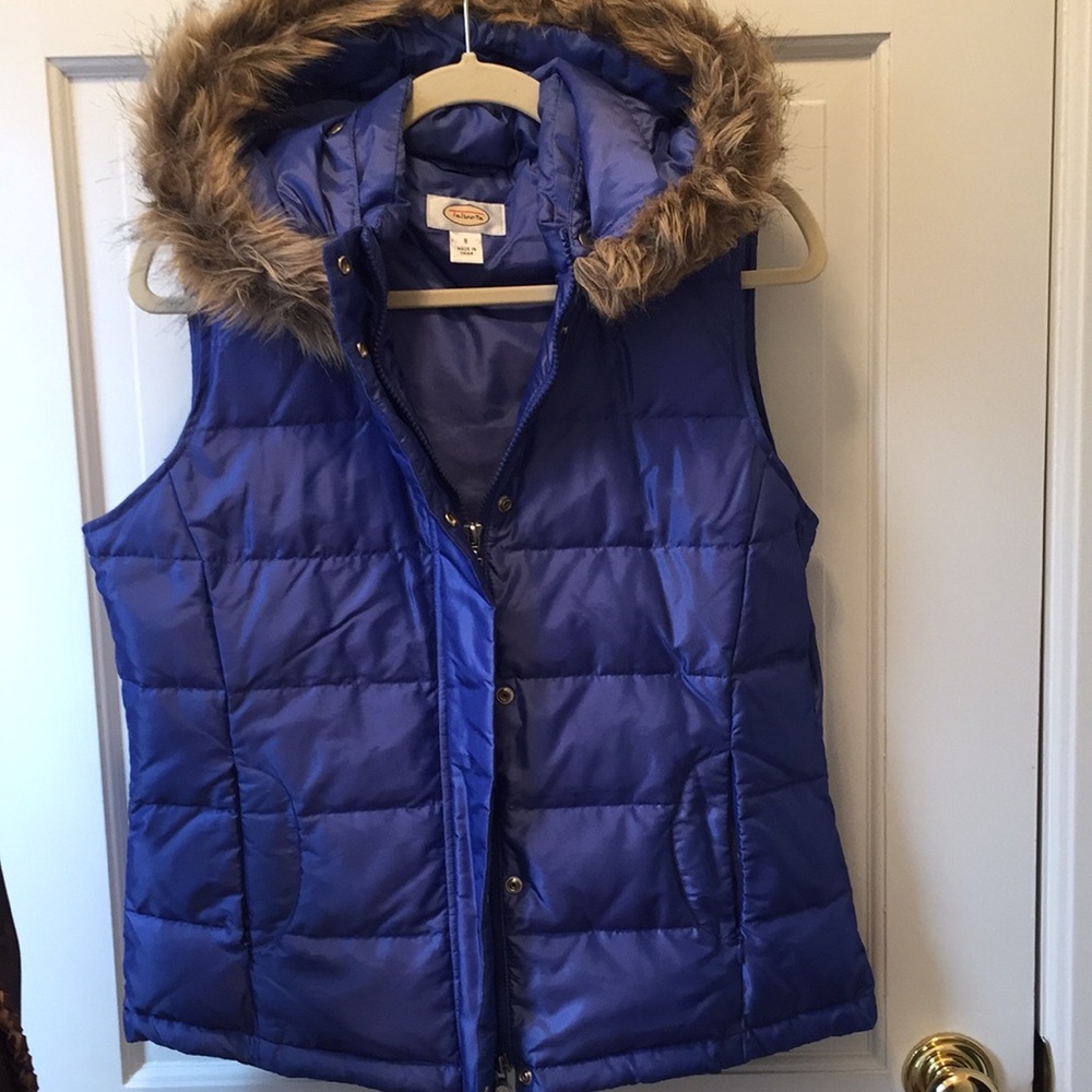 Talbots blue puffer vest with detachable hood